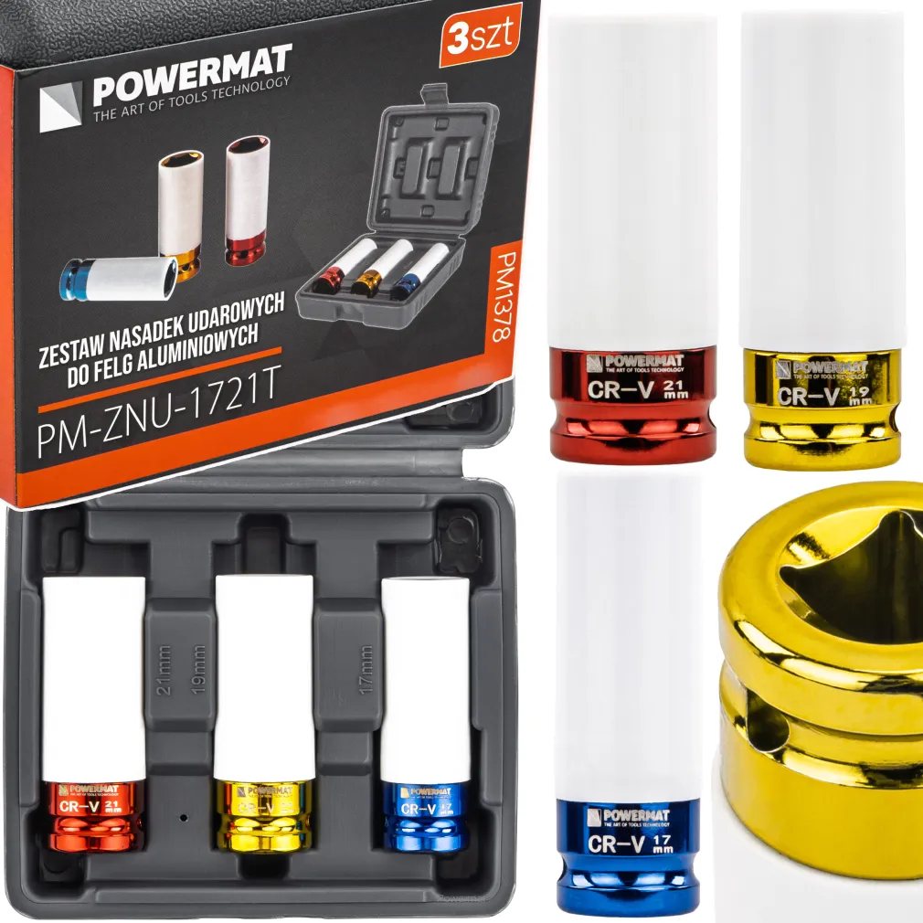 ZESTAW NASADEK UDAROWYCH DO FELG ALUMINIOWYCH 17/19/21 MM KOLOROWE 3 SZT PM-ZNU-1721T