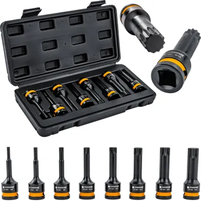 ZESTAW NASADEK UDAROWYCH SPLINE 1/2 CALA 78 MM CR-MO 8SZT DO KLUCZY WALIZKA PM-ZNU-518T