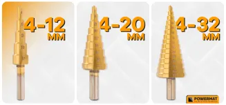 WIERTŁA STOPNIOWE FREZUJĄCE 4-32MM DO METALU HSS DREWNA PLASTIKU 3-8MM 6 EL PM-ZWSF-6T - 6