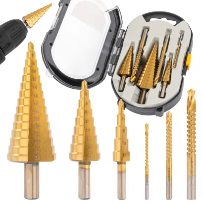 WIERTŁA STOPNIOWE FREZUJĄCE 4-32MM DO METALU HSS DREWNA PLASTIKU 3-8MM 6 EL PM-ZWSF-6T