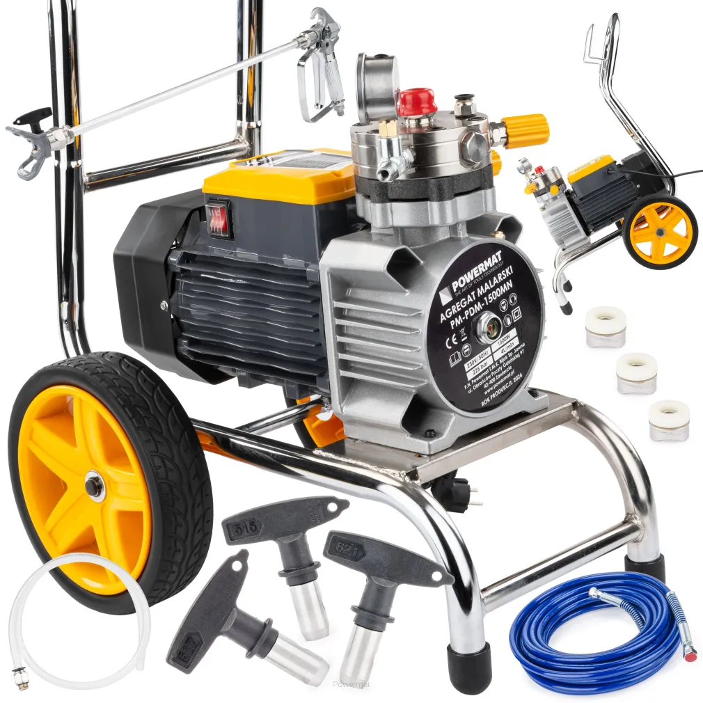AGREGAT MALARSKI PISTOLET HYDRODYNAMICZNY 1500W WĄŻ 15M 225BAR 3X DYSZA PM-PDM-1500MN