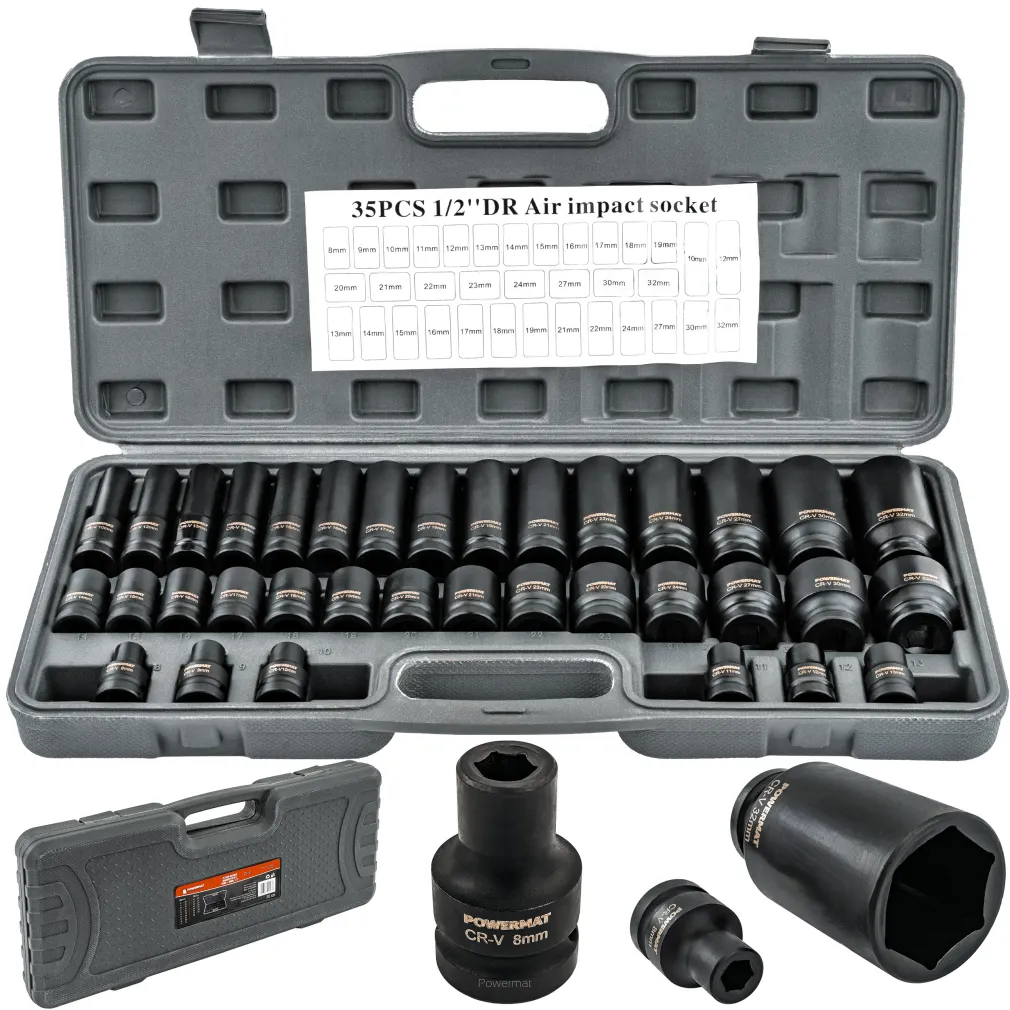 NASADKI UDAROWE HEX 1/2 CR-V 35SZT 38MM 78MM DO KLUCZA UDAR WALIZKA ZESTAW PM-ZNU-832T