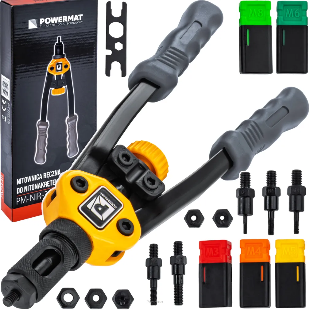 NITOWNICA RĘCZNA DŹWIGNIOWA NOŻYCOWA DO NITONAKRĘTEK ZESTAW TRZPIENI M3-M8 300mm / M3-M8 PM-NIR-300T