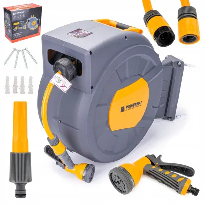 AUTOMATYCZNY BĘBEN ZWIJACZ NA WĄŻ OGRODOWY NAŚCIENNY 1/2 35m + PISTOLET PRO PM-ABNW-35M