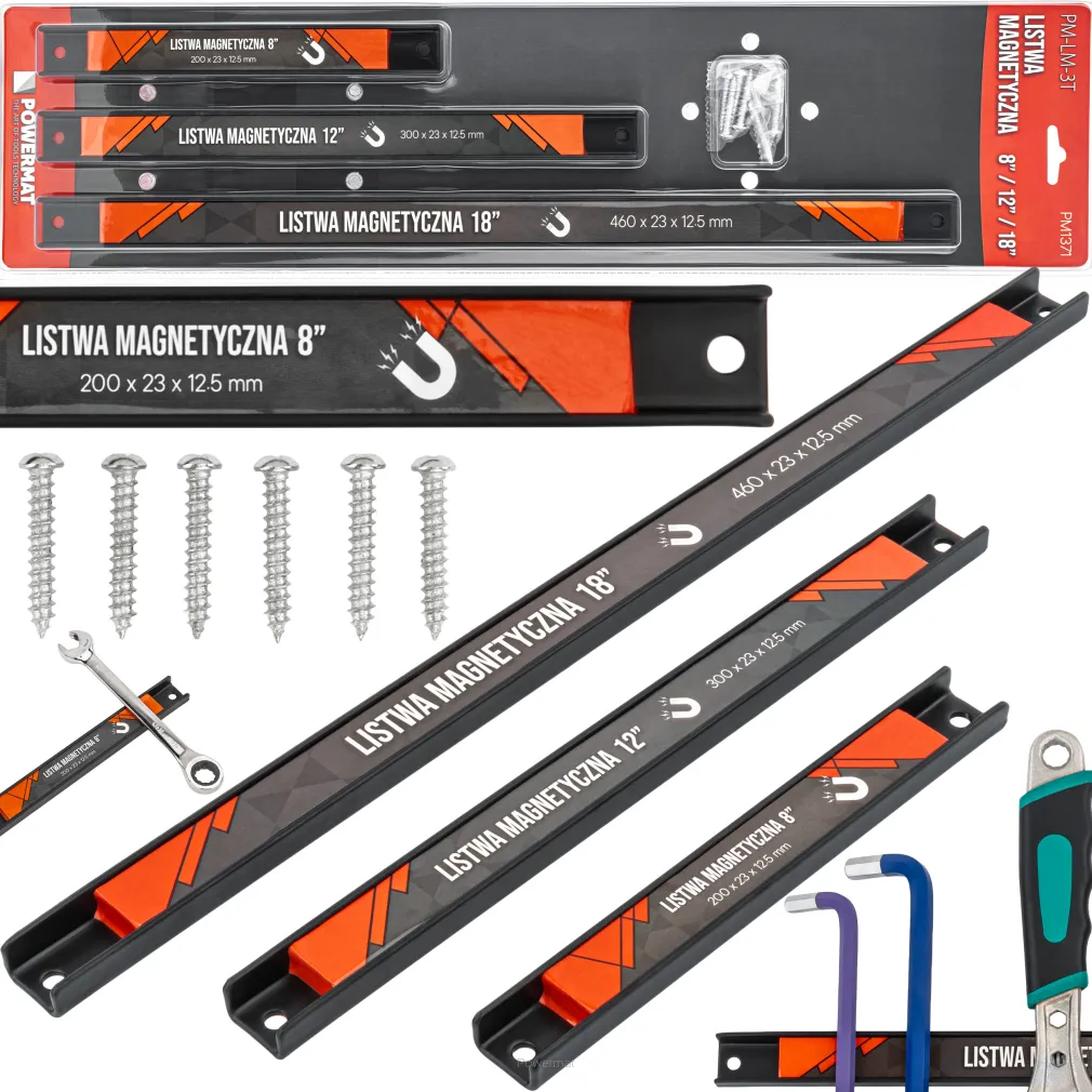 3x LISTWA MAGNETYCZNA ZESTAW MAGNES NA NARZĘDZIA AKCESORIA PRZYBORY UCHWYT PM-LM-3T