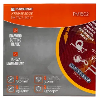 TARCZA DIAMENTOWA 350MM SEGMENT 3MM OTWÓR 25,4MM DO KAMIENIA BETONU GRESU PM-TDCS-3501T - 15