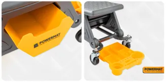 KRZESŁO WARSZTATOWE STOŁEK TABORET NA KÓŁKACH 3 SCHOWKI 200 KG SIEDZISKO PM-SWA-200T - 12