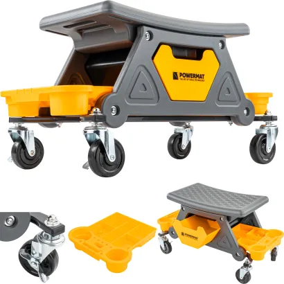 KRZESŁO WARSZTATOWE STOŁEK TABORET NA KÓŁKACH 3 SCHOWKI 200 KG SIEDZISKO PM-SWA-200T