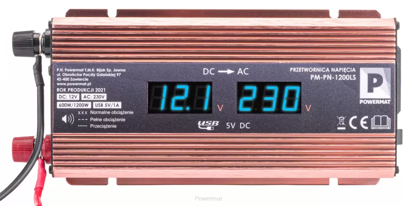 Przetwornica NAPIĘCIA Samochodowa 12V 1200W LCD PM-PN-1200LS