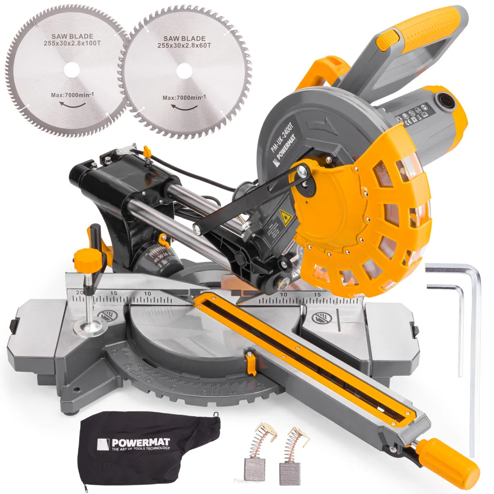 PIŁA UKOŚNA Z POSUWEM PILARKA UKOŚNICA DO DREWNA 255MM Z LASEREM 2400W LED PM-UK-2400M