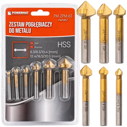 ZESTAW POGŁĘBIACZY STOŻKOWYCH HSS 6 SZT FAZOWNIK FREZ 6,3-20,5 MM  PM-ZPM-6T