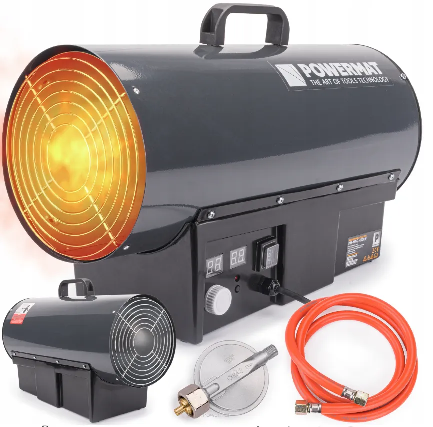 NAGRZEWNICA GAZOWA Z TERMOSTATEM LCD DMUCHAWA GRZEJNIK + WĄŻ REDUKTOR 45KW 230V PM-NAG-45GLN