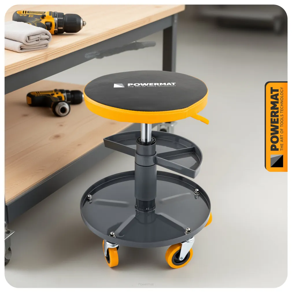 SIEDZISKO WARSZTATOWE TELESKOPOWE 400-520MM OBROTOWY TABORET STOŁEK KÓŁKA PM-SWA-150T