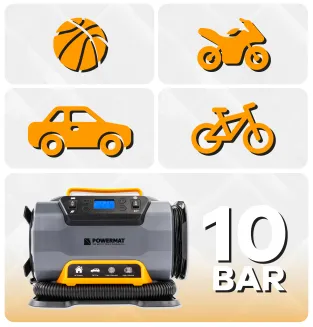 KOMPRESOR SAMOCHODOWY 12 V 230 V POMPKA 10 BAR DO OPON AUTA ROWERU MATERACY PM-KB-150T - 3