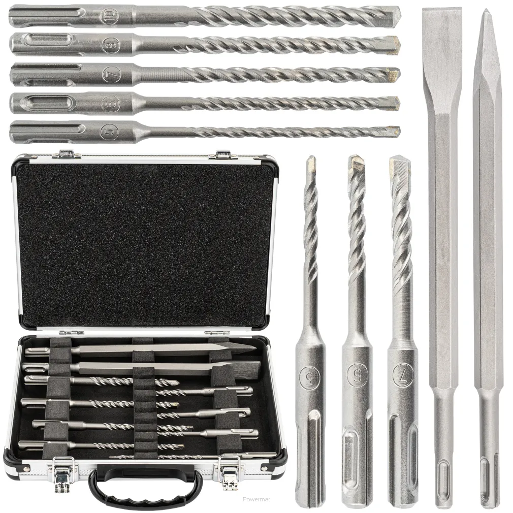 ZESTAW WIERTEŁ I DŁUT SDS PLUS WYTRZYMAŁE 10 SZT DO WIERCENIA KUCIA BETONU PM-ZWD-10T