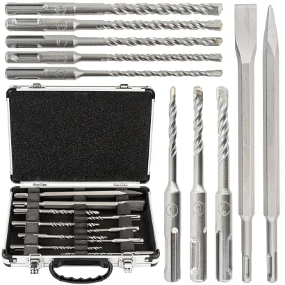 ZESTAW WIERTEŁ I DŁUT SDS PLUS WYTRZYMAŁE 10 SZT DO WIERCENIA KUCIA BETONU PM-ZWD-10T