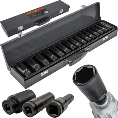 ZESTAW NASADEK UDAROWYCH 10-30MM HEX 15SZT 1/2" 78MM CRV WALIZKA PM-ZNU-1032T