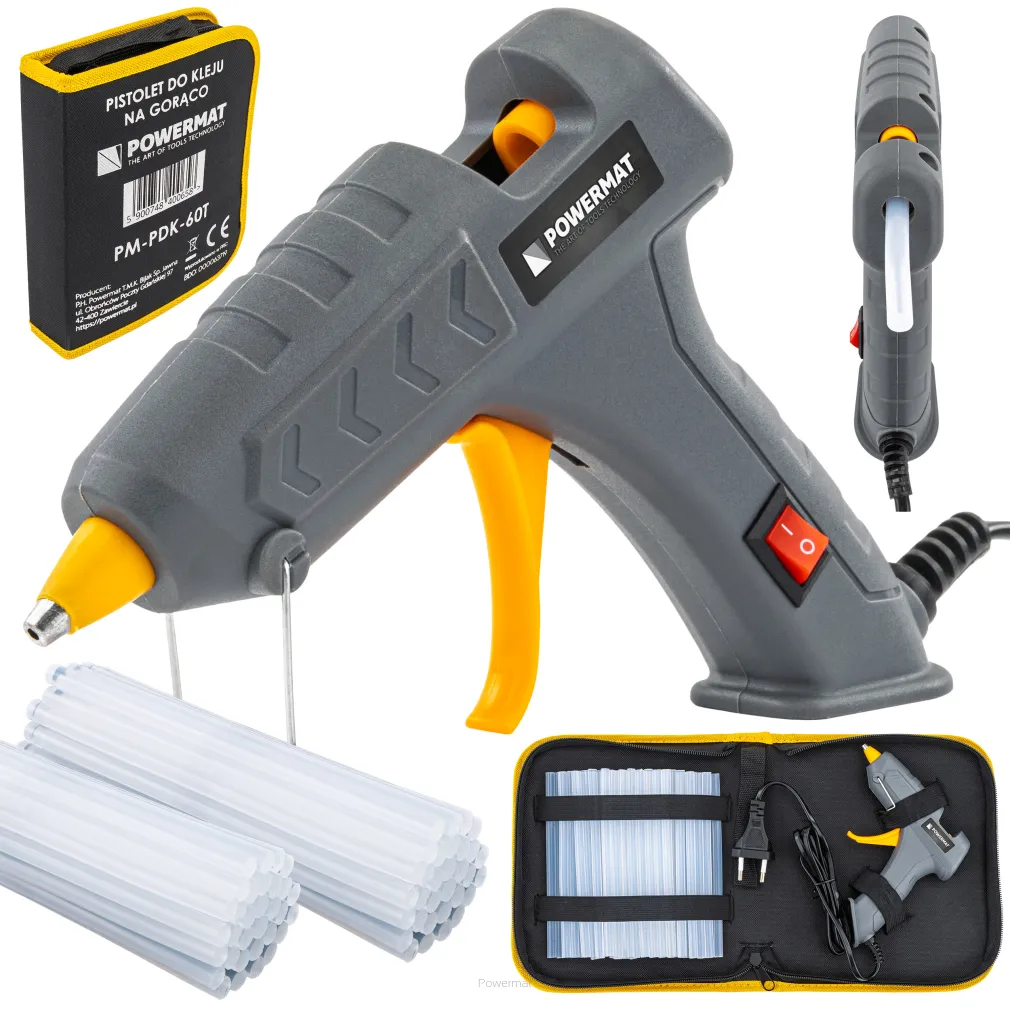 PISTOLET DO KLEJU NA GORĄCO DO KLEJENIA 200°C +60 WKŁADÓW 7MM ETUI KLEJARKA  PM-PDK-60T
