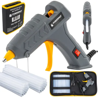 PISTOLET DO KLEJU NA GORĄCO DO KLEJENIA 200°C +60 WKŁADÓW 7MM ETUI KLEJARKA  PM-PDK-60T