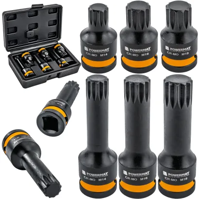 NASADKI UDAROWE SPLINE 1/2 CRMO 6SZT M14 M16 M18 DO ŚRUB 45MM 78MM WALIZKA PM-ZNU-1418T