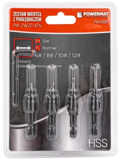 WIERTŁA DO DREWNA Z POGŁĘBIACZEM GZYMKĄ FAZOWNIK DO DREWNA (ZESTAW 5el.) 6-16mm PM-ZWZP-4TN - 21