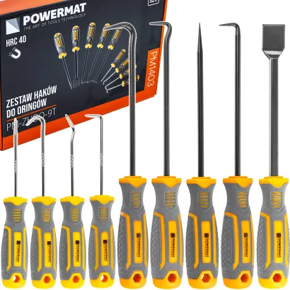 ZESTAW HACZYKÓW Z RĘKOJEŚCIĄ 9el. HAKÓW SKROBAKÓW DO ORINGÓW USZCZELEK PM-ZHDO-9T