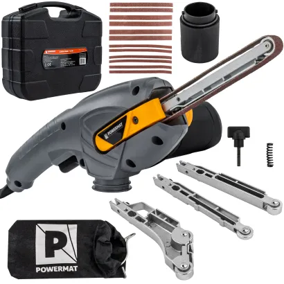 SZLIFIERKA TAŚMOWA PALCOWA 400W 900-1400M/MIN ZESTAW 3 PROWADNICE WALIZKA PM-STP-400T