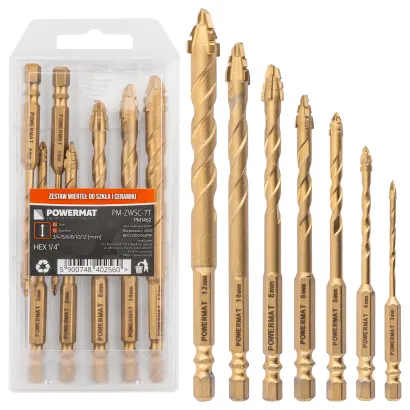 WIERTŁA MIMOŚRODOWE DO SZKŁA GRESU CZTEROOSTRZOWE (ZESTAW 7el.) 3-12mm PM-ZWSC-7T