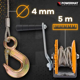 Linowa WCIĄGARKA WYCIĄGARKA Korbowa Ręczna 454kg 5m Na Korbę PM-WRC-454T - 9