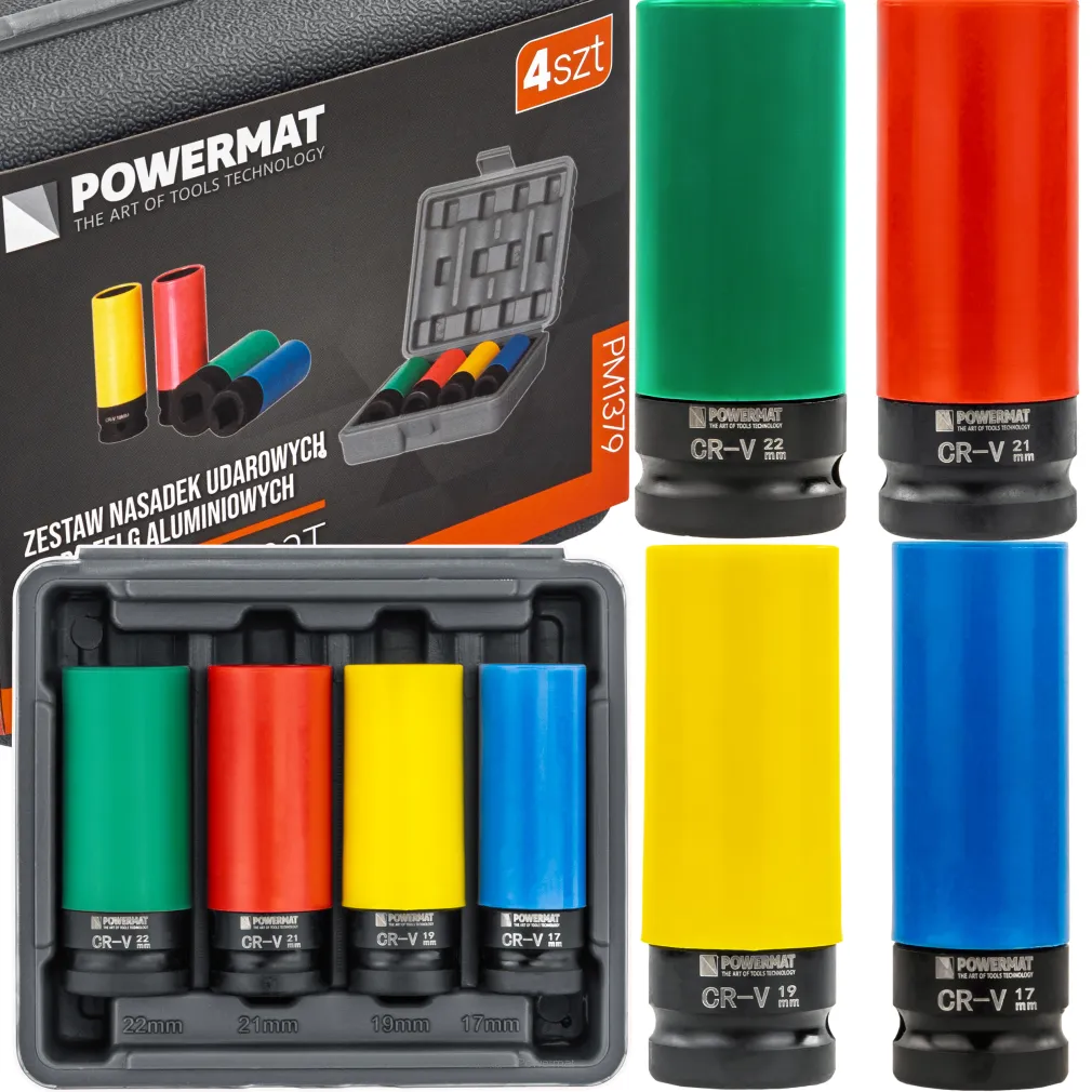 ZESTAW NASADEK UDAROWYCH DO FELG ALUMINIOWYCH 17/19/21/22 MM KOLOROWE 4 SZT  PM-ZNU-1722T