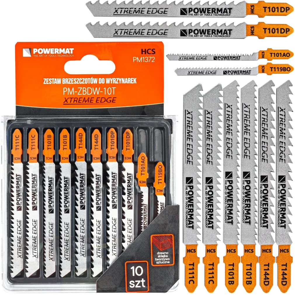 ZESTAW NOŻYKÓW BRZESZCZOTÓW DO WYRZYNARKI 10 SZTUK DREWNO SKLEJKA TWORZYWO PM-ZBDW-10T